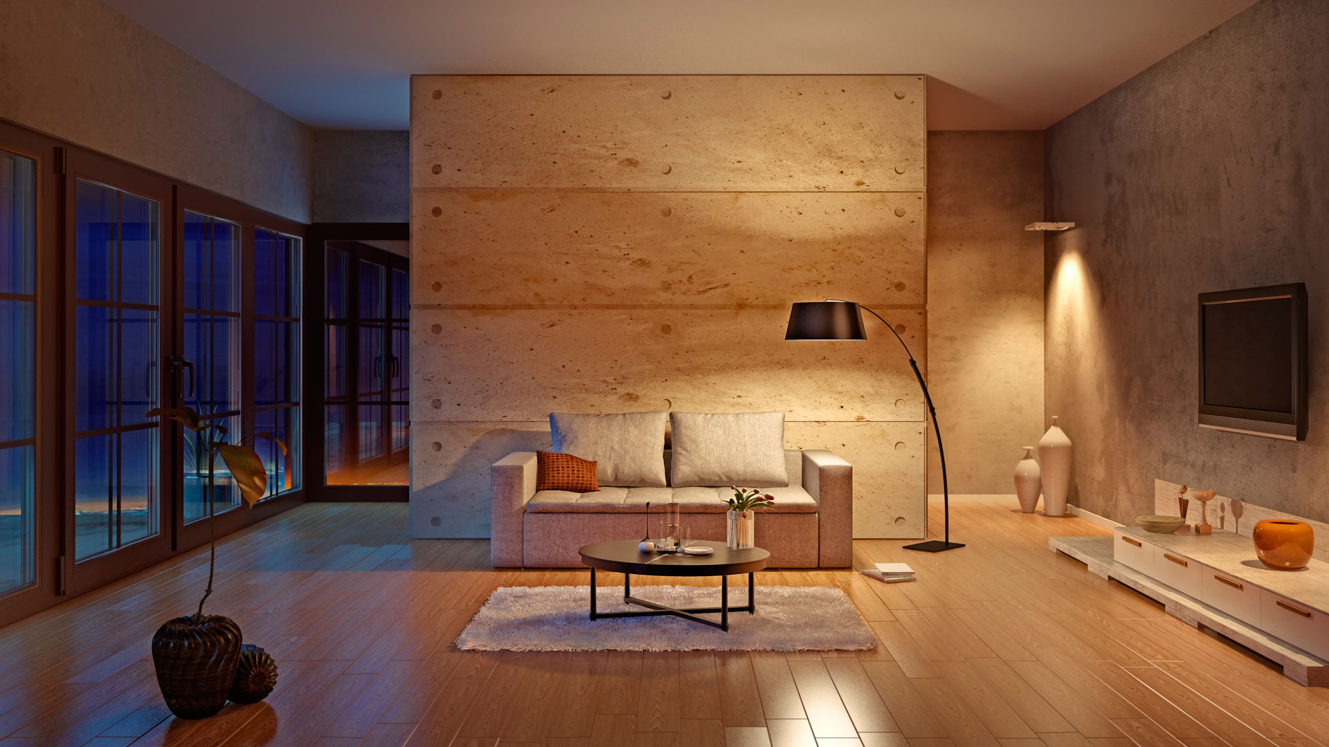 Image of a nice lounge room with subtle lighting